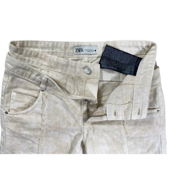 ZARA Women’s Beige High-Rise Straight Leg Jeans Size 6 (EUR 38) – Distressed - Picture 4 of 5